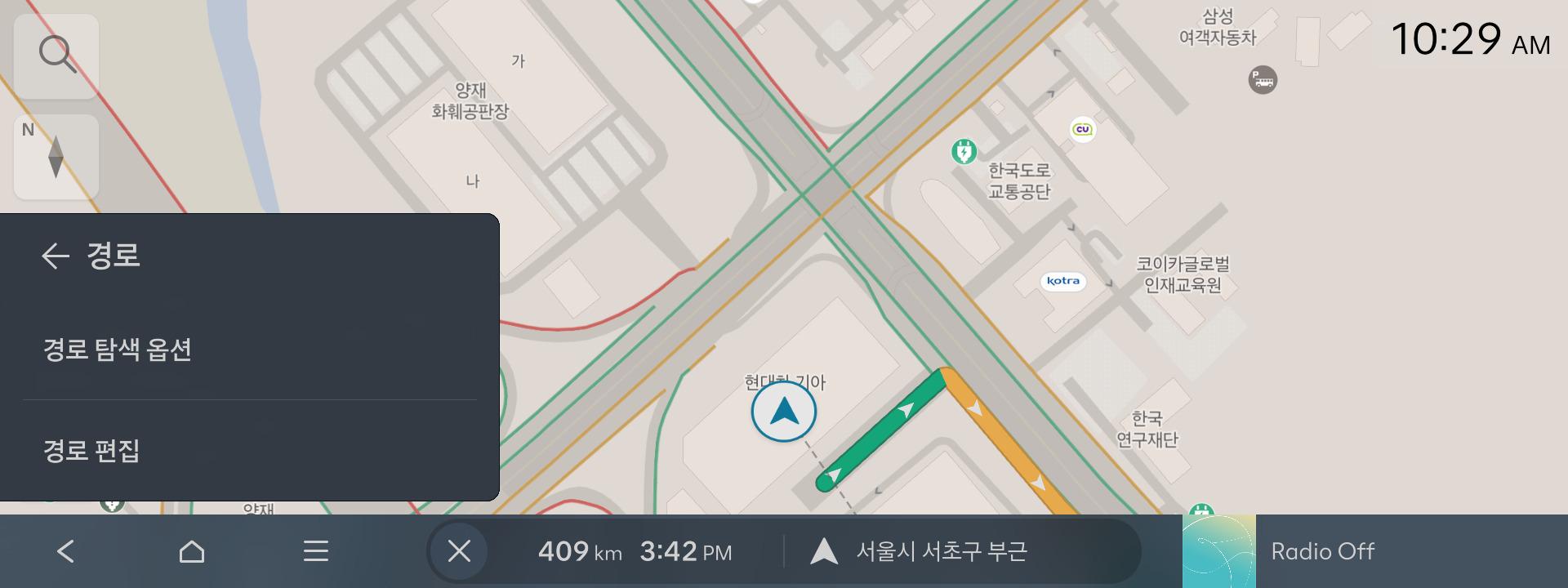 메뉴 > 재탐색 > 블루링크경로 선택