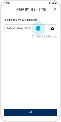 차대 번호 입력 예시 화면