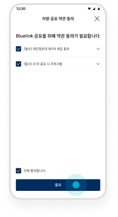 차량 공유하기 step 09 블루링크 서비스 공유 동의 및 공유 완료 예시 화면