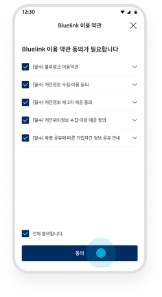 차량 공유 이용약관 안내 및 동의 예시 화면