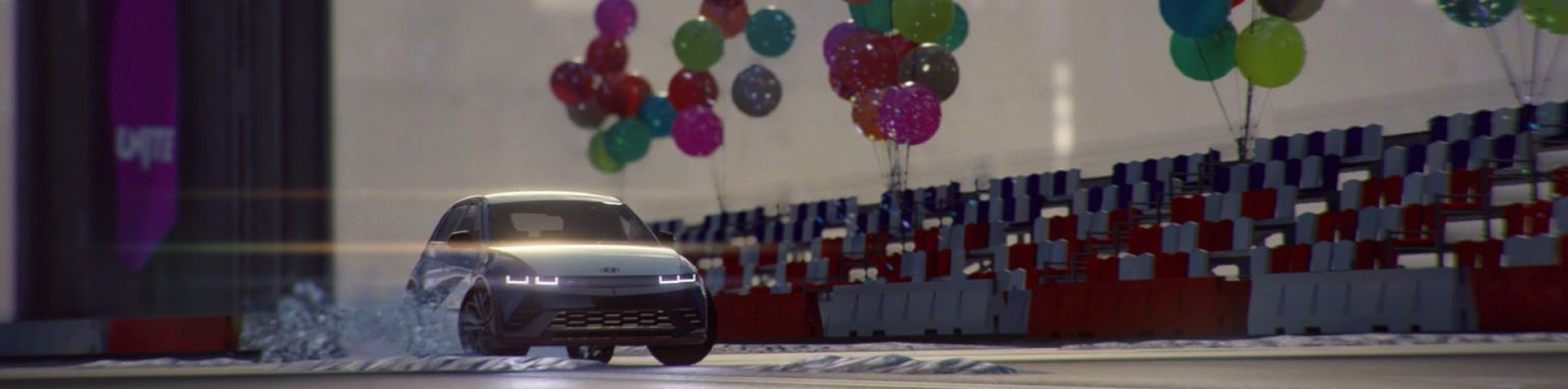 The IONIQ 5 N racing through a festive street in the trailer video.