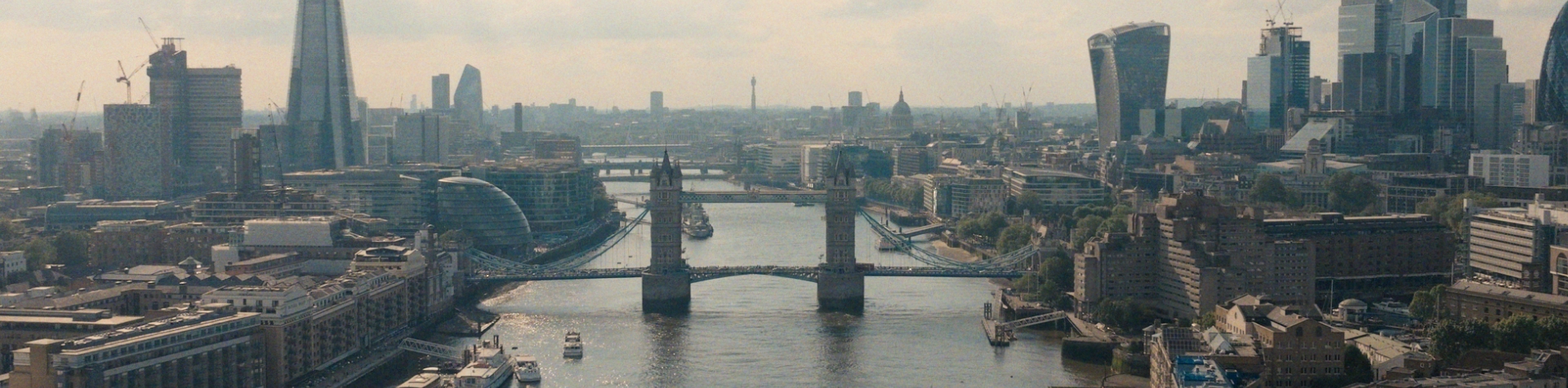 A bird’s-eye view of central London with the Thames and Tower Bridge