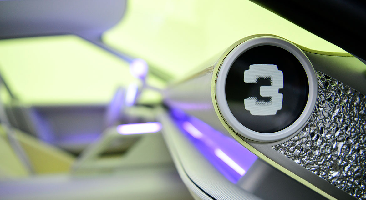 Finding holes in your car's dashboard would usually be a bad thing. Not in the Concept THREE where the aluminum dashboard is both lightweight and structural.