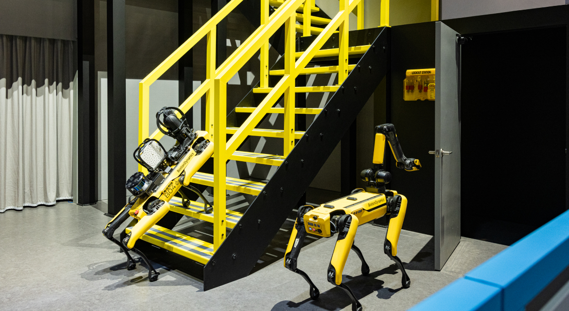 Boston Dynamic's quadruped robot, Spot, demonstrating facility management and inspection tasks in industrial environments using Orbit AI