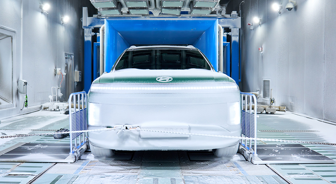 Hyundai flagship all-electric three-row SUV, the IONI 9, is put through its paces in the climactic chamber