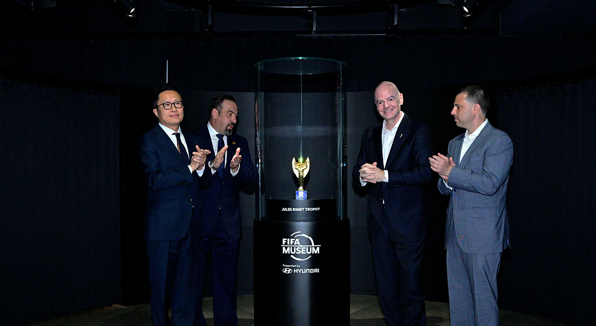 From left: Sungwon Jee, Executive Vice President and Global Chief Marketing Officer, Hyundai Motor Company; Marco Fazzone, Managing Director, FIFA Museum; Gianni Infantino, FIFA President; Alex Lasry, Chief Executive Officer, FIFA World Cup 2026™ New York New Jersey Host Committee