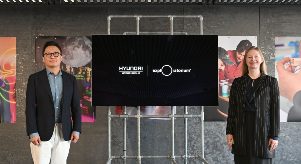 From left, Sungwon Jee, Executive Vice President and Head of Hyundai Motor Group Brand Experience, and Anne Richardson, Chief Experience Officer of the Exploratorium, attend the media preview for “Have Fun with Science,” the GBC experiential science museum pop-up exhibition.