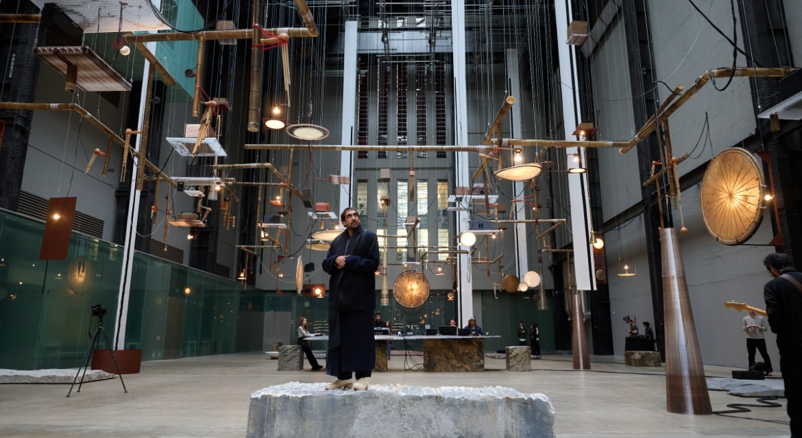 Hyundai Commission artist Tarek Atoui at Tate Modern. Photo © Tate (Ben Fisher)